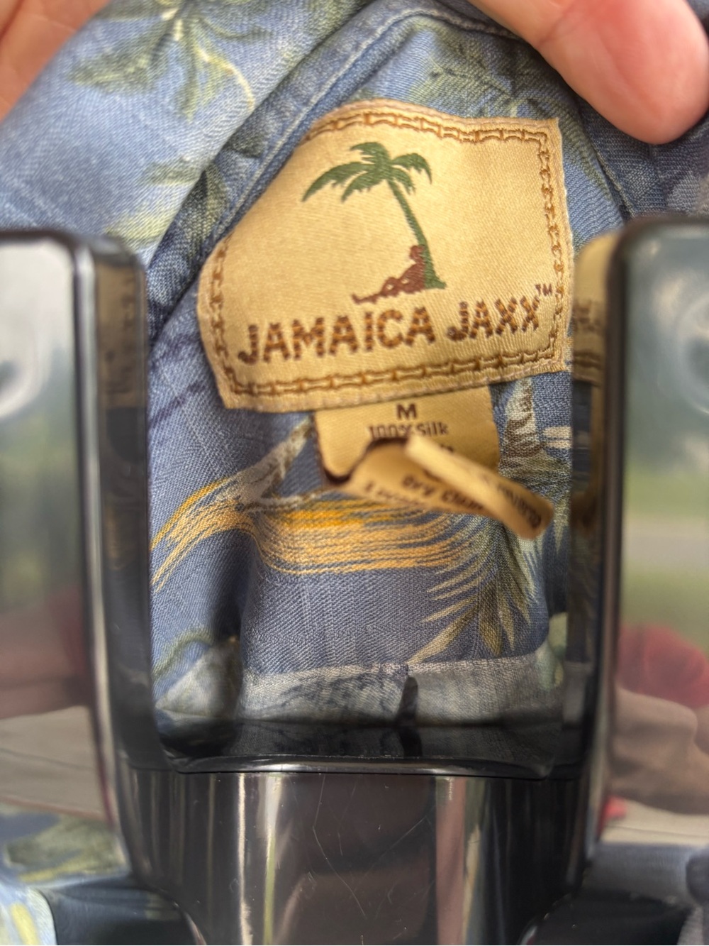Jamaica Jaxx Men’s M 100% Silk Hawaiian Shirt Blue Hibiscus Palm Tropical - Picture 3 of 6